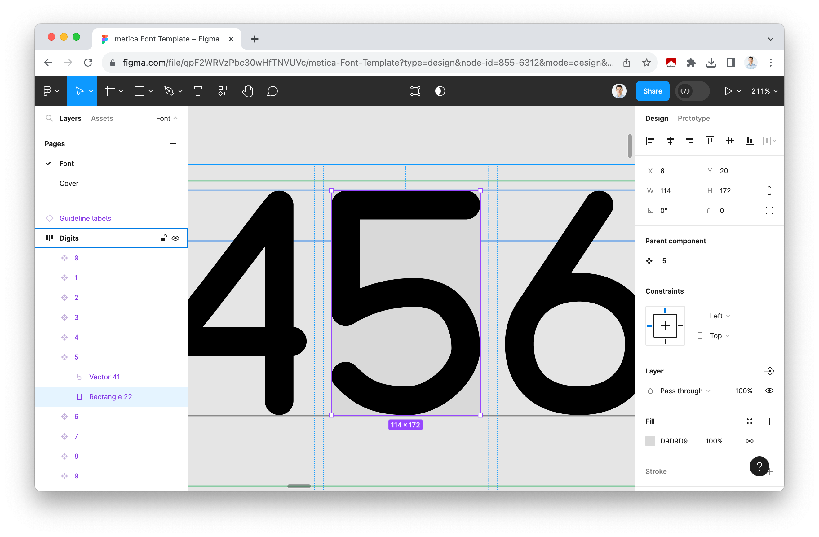 Rectangle shown below the glyph to highlight the target area