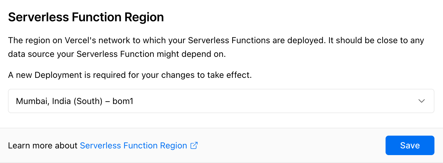 Vercel Serverless region choice